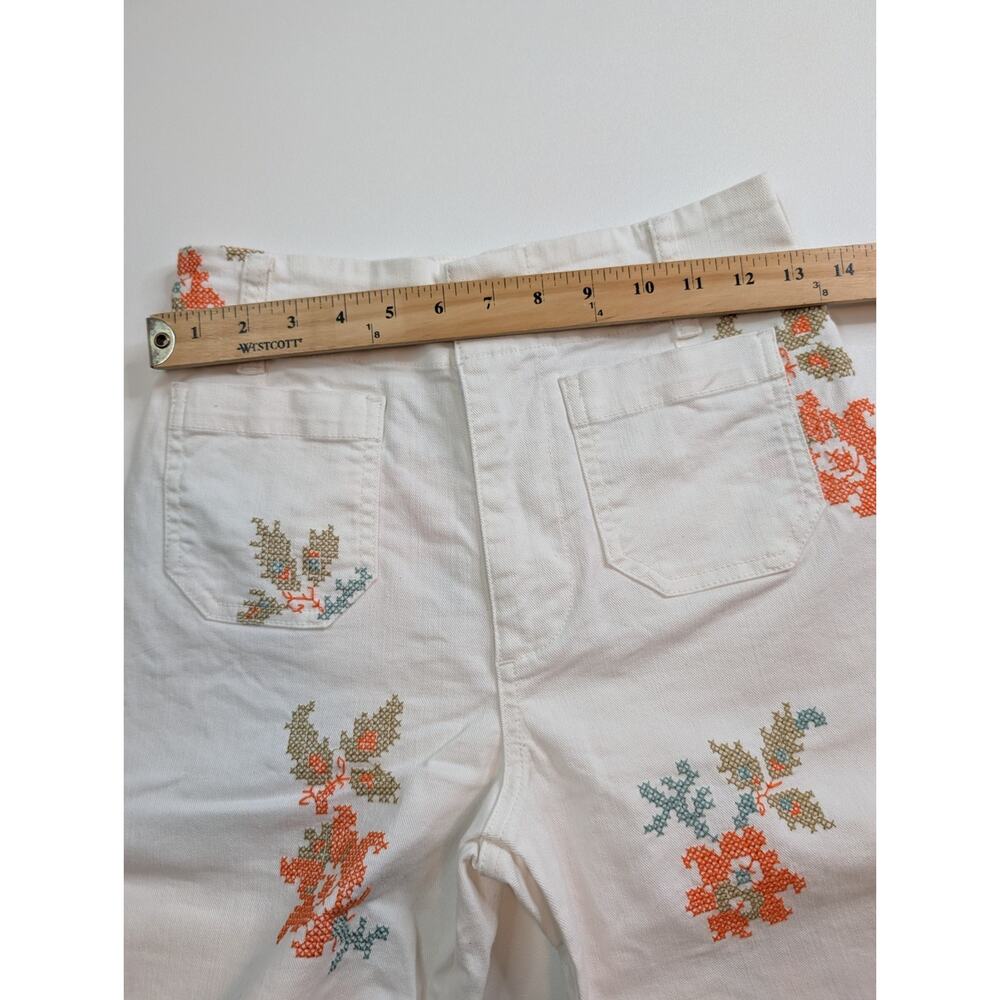 Anthropologie Maeve Colette White Wide-Leg Jeans Floral Embroidery 25 - Picture 8 of 14